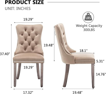 Hixkol Velvet Dining Chairs Set of 2,Upholstered Dining Chairs with Ring Pull Trim and Button Back,Modern Seating for Kitchen, Bedroom & Living Room(Khaki)