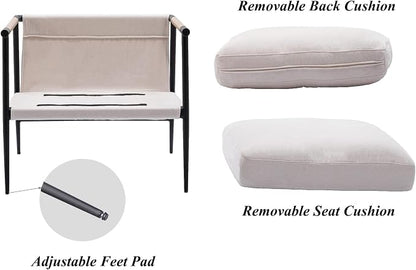 DUOMAY Mid-Century Modern Accent Chairs Set of 2 - Soft Linen Upholstered Lounge Reading Chair for Bedroom - Comfy Lightweight Livinig Room Chairs - Beige