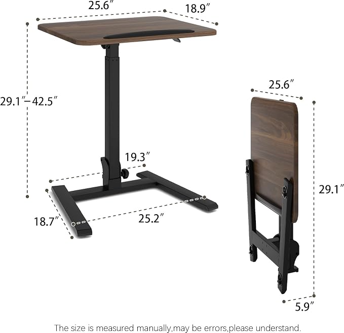 PUNCIA 25" Mobile Folding Desk, No Assembly Required Pneumatic Sit-Stand | Adjustable Height Laptop Table, 0-90° Tilt Top Computer Cart for Home Office, Small Space, Bedroom and Dorm, Retro