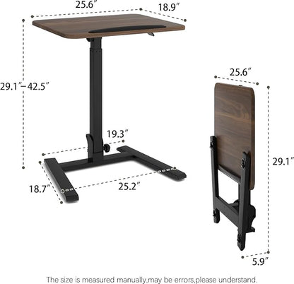 PUNCIA 25" Mobile Folding Desk, No Assembly Required Pneumatic Sit-Stand | Adjustable Height Laptop Table, 0-90° Tilt Top Computer Cart for Home Office, Small Space, Bedroom and Dorm, Retro