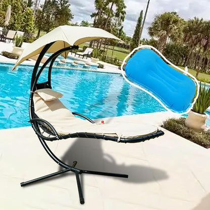 Replacement Cover for Outdoor Hanging Lounge Chair Cushion (Cover Only), Waterproof, with Umbrella Fabric and Inflatable Headrest, Patio Curved Chaise Hammock Swing Lounger Cushion Cover （Khaki）