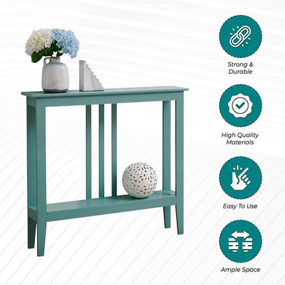 Kings Brand Narrow Console Table w/Storage Shelf, Sofa Entryway Table, Teal | Narrow Console Table with Storage Shelf – Slim Design Fits Entryways, Hallways, Behind Sofas, Shelf Décor, Books, Essentials