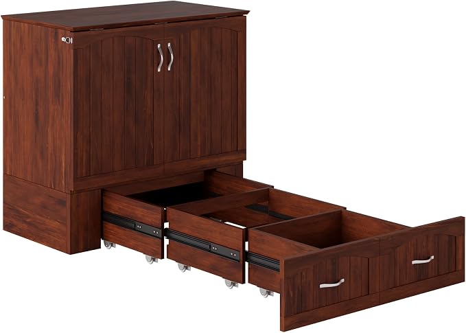 AFI, Southampton Murphy Bed Chest Twin XL with 6" Mattress, Storage Drawer & Built-in USB Charger, Walnut