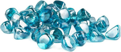 GASPRO 10 Pound Fire Glass Diamonds 1 Inch, Fire Pit Glass Rocks for Gas Fireplace and Fire Pit, Caribbean Blue, High Luster