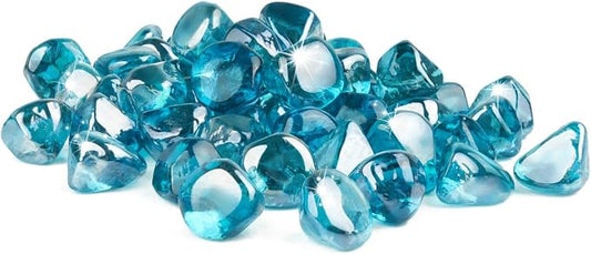 GASPRO 10 Pound Fire Glass Diamonds 1 Inch, Fire Pit Glass Rocks for Gas Fireplace and Fire Pit, Caribbean Blue, High Luster
