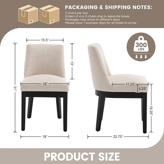 RIVOVA Upholstered Dining Chairs Set of 4, Modern Wooden Dining Room Chair Linen Fabric Kitchen Chairs Farmhouse Dinner Chair with Black Hardwood Frame, Beige