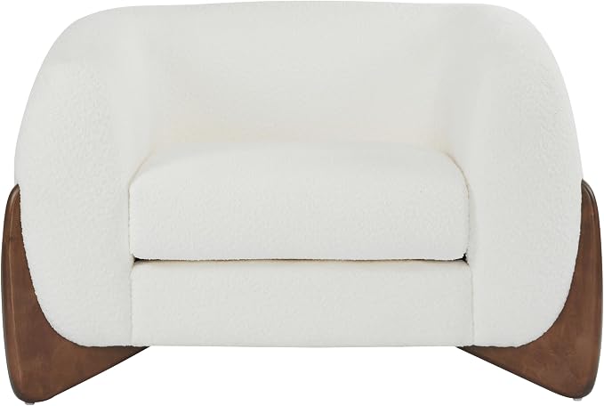 Christopher Knight Home Modern Boucle Fabric Upholstered Club Chair for Living Room, Home Office, Apartment, Relaxing Chair with Removable Cushion and Birch Wood Legs, White and Walnut