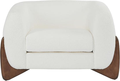 Christopher Knight Home Modern Boucle Fabric Upholstered Club Chair for Living Room, Home Office, Apartment, Relaxing Chair with Removable Cushion and Birch Wood Legs, White and Walnut