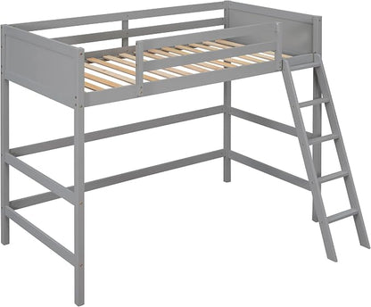 Ball & Cast Solid Wood Twin Size Loft Bed,Loftkbed w/Ladder and Full-Length Guardrails,Slat Support,No Box Spring Needed,Space Saving,Slat Support,Bedframe for Child's Bedroom,Gray