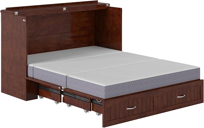 AFI, Southampton Murphy Bed Chest Queen with 6" Mattress, Storage Drawer & Built-in USB Charger, Walnut