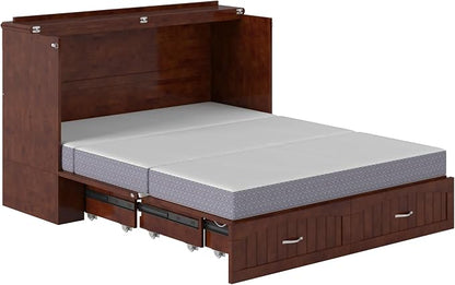 AFI, Southampton Murphy Bed Chest Queen with 6" Mattress, Storage Drawer & Built-in USB Charger, Walnut