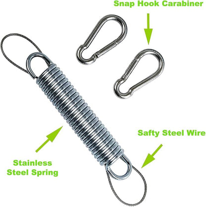 Porch Swing Springs Heavy Duty 700 Lb Capacity Each Hanging Chair Spring Stainless Steel Kit - 2 Springs, 4 Snap Hook Carabiners, 2 Safty Steel Wire for Swinging Porch, Swing Chair, Garden Hammocks