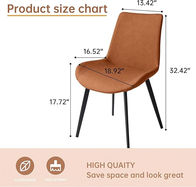 HIPIHOM Dining Chairs Set of 4, Modern Kitchen & Dining Room Chairs, Upholstered Faux Leather Cushion Seat and Sturdy Metal Legs (4 Brown Chairs)