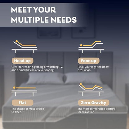 Dyonery Twin XL Adjustable Bed Base Frame with Wireless Remote + 14 Inch Twin XL Gel Memory Foam Mattress Bed in a Box, Head and Foot Incline, Zero Gravity, Fiberglass Free, 80" × 38"