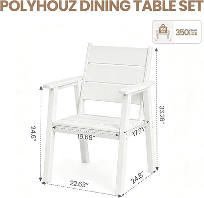 Outdoor Dining Chairs Set of 2,HDPE Patio Chairs with Wide Seat,Ergonomic Design Outdoor Furniture for Porch,Backyard,Deck,White