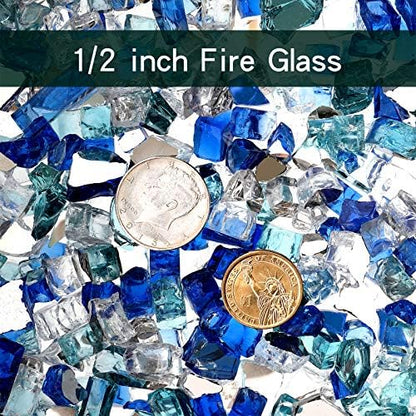 Mr. Fireglass 10 lb Blended Fire Glass, 1/2" Aqua Blue+Cobalt Blue+Platinum