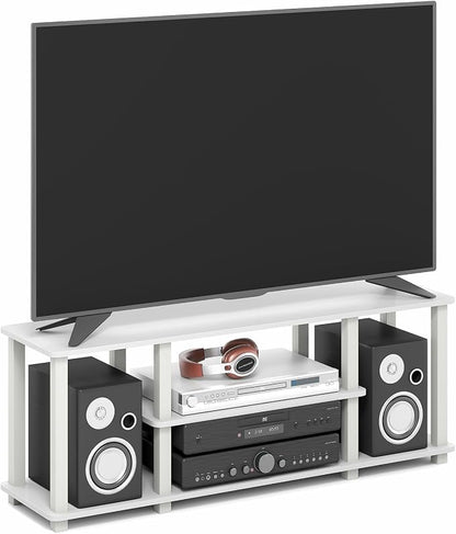 Furinno Turn-S-Tube TV Stand, 3-Tier No Tools 3D Entertainment Center with Open Shelf, TV Console for TV up to 50 Inch, with Square Tube, for Living Room, Bedroom, White