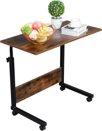 Standing Desk - Side Table Adjustable Height, Portable Laptop Cart, C-Shaped Bed Couch end Tables with Edge Stopper - Wheels for Living Room Bedroom Walking Pad Treadmill 31.5Inch Brown