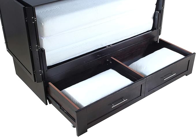 Mega Solutions Emurphybed Daily Delight Murphy Cabinet Chest Bed with Charging Station 8 Inch, Queen (Java)