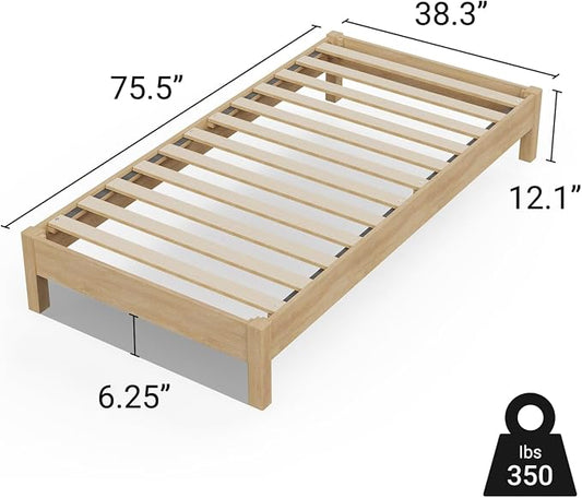 LIFEMENT Twin Bed Frame Signature Wood Platform, Noise Free, Under Bed Storage, No Box Spring Needed, Easy Assembly, Natural Natural