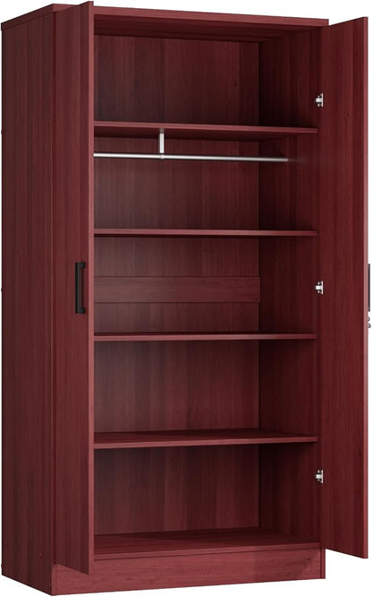 Woodpeckers Furniture And Mattress 2 Doors Wardrobe with Shelves (Mahogany)
