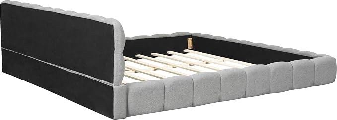 King Size Upholstered Platform Bed with Thick Fabric,Low Wood Grounded Bed W/Headboard & Footboard,Slat Support,No Box Spring Needed, Easy Assemble,Gray