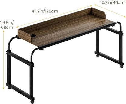 Overbed Table with Wheels, Queen Size Over Bed Desk with Adjustable Height & Length, Over The Bed Rolling Recliner Computer Desk, Mobile Laptop Cart for Bedroom, Living Room, Office, Hospital (47")