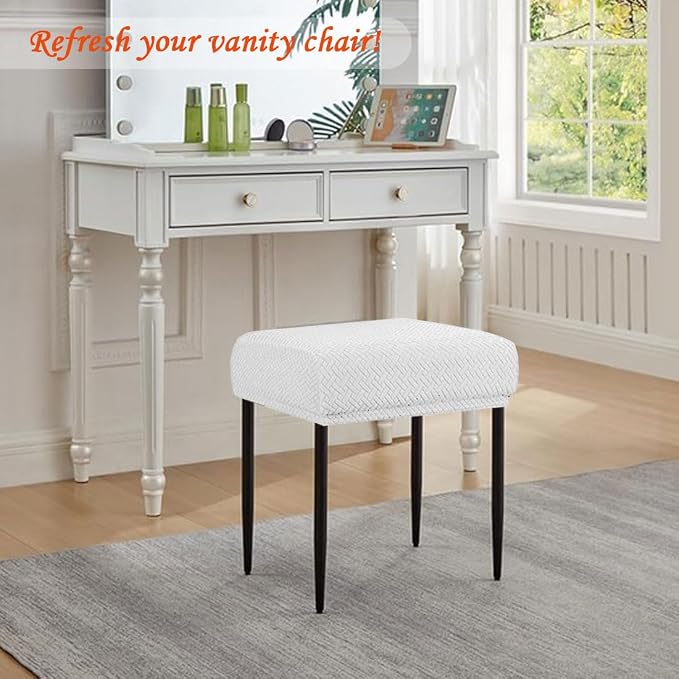 Levoberg Bar Stool Cover Rectangle Stretch Counter Height Barstool Slipcovers Rectangular Vanity Stool Cover Kitchen Counter Saddle Seat Cover for Wooden Metal Bench Set of 4 White