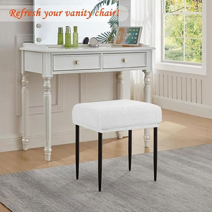 Levoberg Bar Stool Cover Rectangle Stretch Counter Height Barstool Slipcovers Rectangular Vanity Stool Cover Kitchen Counter Saddle Seat Cover for Wooden Metal Bench Set of 2 White