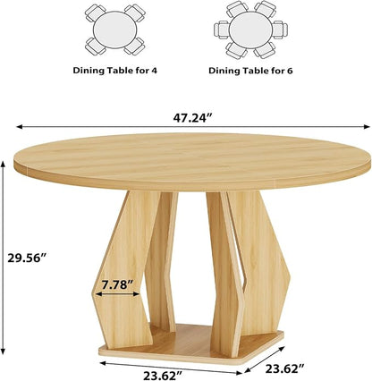 IBF Round Dining Table for 4-6 People,47 Inches Dining Room Table with Wooden Pedestal Base,Circle Dining Room Table for Kitchen,Office,Apartment,Living Room,Oak