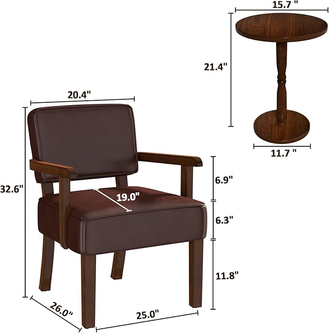 FAGAGA Accent Chairs Set of 2 with Table, PU Leather Living Room Chairs Oversize with Soft Seat and Armrests for Living Room Dinning Room Bedroom Reading Room Waiting Room