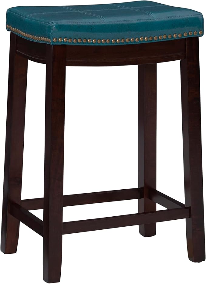 Linon Carson Blue Backless Counter Stool, Brown