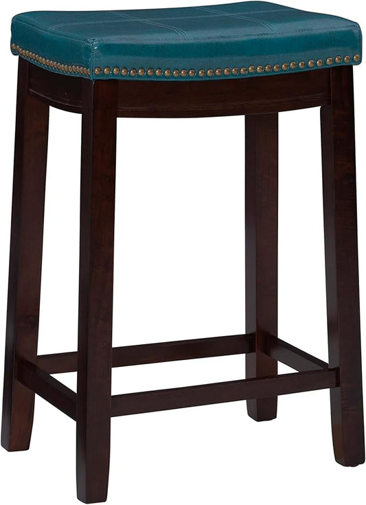 Linon Carson Blue Backless Counter Stool, Brown