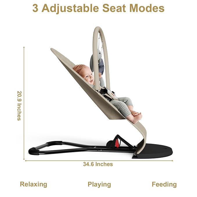 Portable Baby Bouncer Seat for Infants, 0-18 Months, 3 Modes of Use with Rocker & Stationary Options, Ergonomic Infant Chair with Hanging Toys, The Gift List New Parents Actually Want-Oatmeal