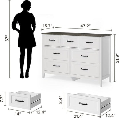 Gizoon 3 PCS Bedroom Furniture Set, 7 Drawer Dresser and 2 Nightstands with Charging Station, with Modern Grey Wooden Tabletop