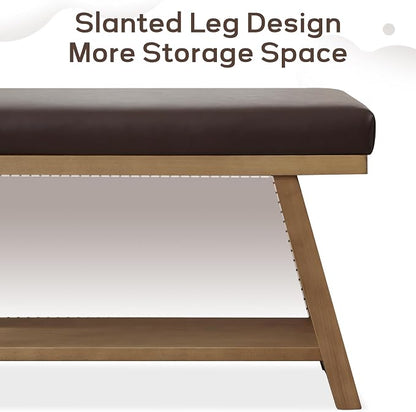 Zihanhome 45" Entryway Bench Upholstered Storage Bench for Bedroom Shoe Rack Bench for Living Room, Hallway, Mudroom, Balcony, Sturdy Indoor Bench Seat Holds Up to 300 lbs (PU-Brown)