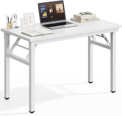 DlandHome Folding Desk for Small Spaces, 35.8 in Computer Desk Folding Table, Foldable Office Desk Writing Workstation for Home Office, Study, Bedroom, No Assembly Required, White & White