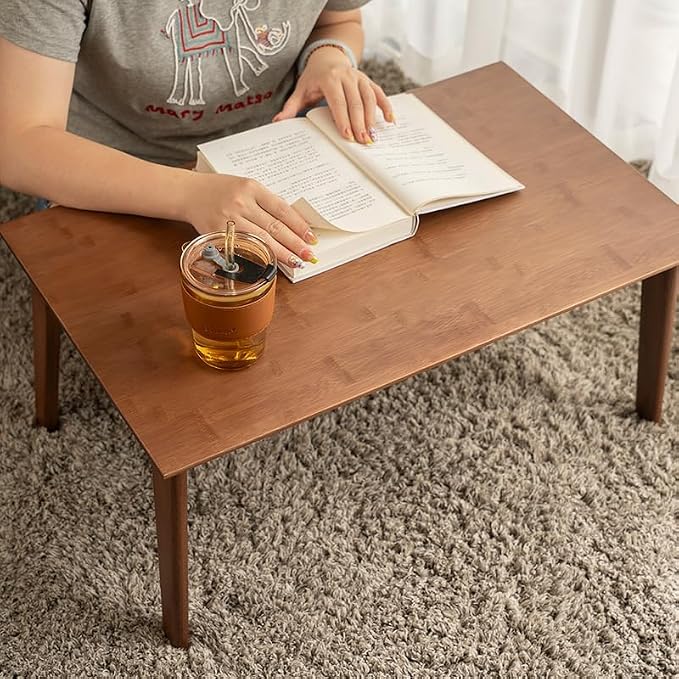 Bamboo Folding Coffee Table, Japanese Low Desk, No Assembly Portable Furniture, for Dining Working Studying Relaxing, Walnut, 26 x 16 x 12 Inches