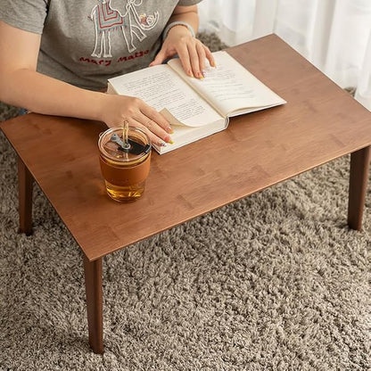 Bamboo Folding Coffee Table, Japanese Low Desk, No Assembly Portable Furniture, for Dining Working Studying Relaxing, Walnut, 26 x 16 x 12 Inches
