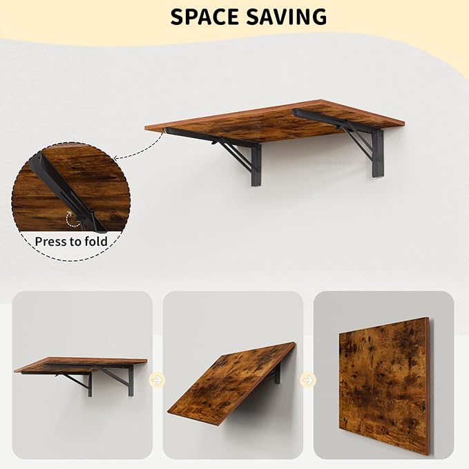 GOYLSER Wall Mounted Folding Table Floating Desk for Small Spaces, Fold Down Laundry Wall Table with Brackets
