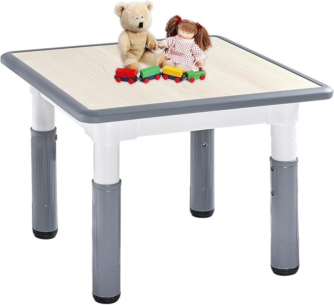 FUNLIO Adjustable Kids Table, 3-Level Height for Ages 3-8, Easy to Wipe Arts & Crafts Toddler Table for Classrooms/Daycares/Homes, CPC & CE Approved, 23.6 x 23.6 Inches - Grey