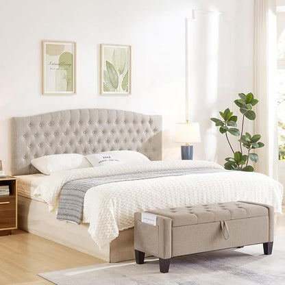 24KF Upholstered Tufted Button Linen Wall Mounted Headboard,Comfortable Fashional Headboard King/CA King Size, 6055-K-Linen
