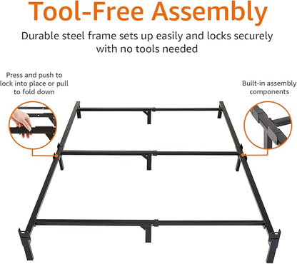 Amazon Basics Metal Bed Frame, 9-Leg Support Base for Box Spring and Mattress, Tool-Free Easy Assembly, No Tools Required, Full Size, Black