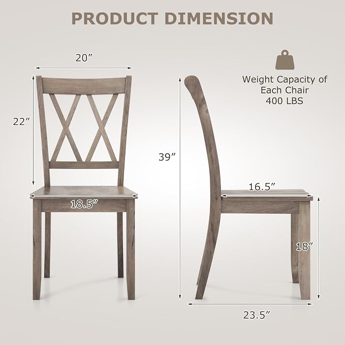 SIMOE Set of 4 Wooden Dining Chairs, Mid Century Farmhouse Kitchen Chairs, Solid Rubberwood Armless Side Chairs with High Back, Ergonomic Seats for Dining Room Living Room, Brown