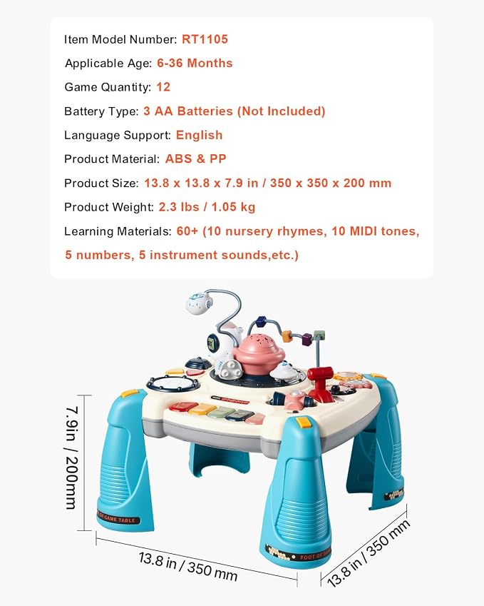 VEVOR Baby Spacecraft Musical Table Toys for Toddlers 6–18 Months, Learning Activity Desk with Space Theme & Soft-Glow Star Projector & 60+ Sound Sources, Toddler Learning Table, for Kids 6-18 Months