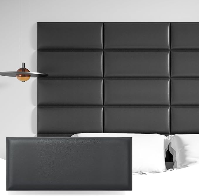 Art3d 6-Pack Peel and Stick Headboard for Twin, 9.84" x 23.62" Self Adhesive Upholstered Wall Panels Sized, Black