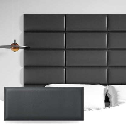 Art3d 6-Pack Peel and Stick Headboard for Twin, 9.84" x 23.62" Self Adhesive Upholstered Wall Panels Sized, Black