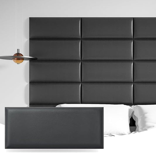 Art3d 6-Pack Peel and Stick Headboard for Twin, 9.84" x 23.62" Self Adhesive Upholstered Wall Panels Sized, Black