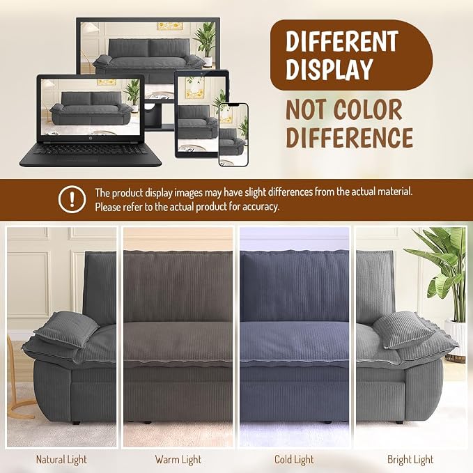 73.2" Sleeper Sofa Bed Queen Size, 3-in-1 Convertible Couch, Modern Pull Out Couches, Comfy Corduroy Futon Sofa, Cloud Loveseat Lounge, Pillow Arm, for Living Room, Apartment, Dark Grey