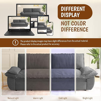 73.2" Sleeper Sofa Bed Queen Size, 3-in-1 Convertible Couch, Modern Pull Out Couches, Comfy Corduroy Futon Sofa, Cloud Loveseat Lounge, Pillow Arm, for Living Room, Apartment, Dark Grey
